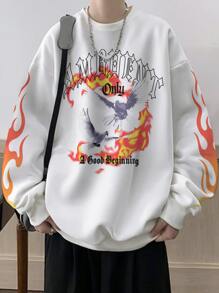 Manfinity Roghcode 男士字母圖案落肩袖套頭衫 - 白色 - 查看 1