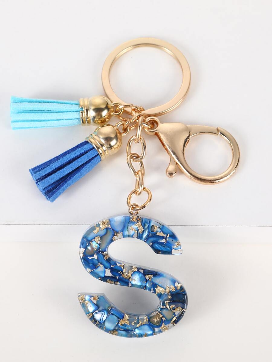 Móc khóa charm chữ & tua - Màu xanh lam - Xem 1