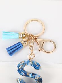 Móc khóa charm chữ & tua - Màu xanh lam - Xem 3