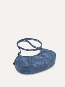 Bolso Bandolera Para Mujer Con Purse Para Hombro Con Diamantes De Imitación, Bolso De Moda De Remaches Punk Y2k Impermeable, Ligero, Informal, Con Decoración De Tachuelas Para Chicas Adolescentes, Mujeres Universitarias, Principiantes Y Trabajadores De Cuello Blanco Perfecto Para Oficina, Universidad, Trabajo, Negocios, Viaje? - Azul - Ver 4