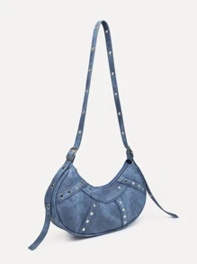 Bolso Bandolera Para Mujer Con Purse Para Hombro Con Diamantes De Imitación, Bolso De Moda De Remaches Punk Y2k Impermeable, Ligero, Informal, Con Decoración De Tachuelas Para Chicas Adolescentes, Mujeres Universitarias, Principiantes Y Trabajadores De Cuello Blanco Perfecto Para Oficina, Universidad, Trabajo, Negocios, Viaje? - Azul - Ver 5