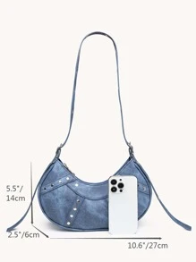 Bolso Bandolera Para Mujer Con Purse Para Hombro Con Diamantes De Imitación, Bolso De Moda De Remaches Punk Y2k Impermeable, Ligero, Informal, Con Decoración De Tachuelas Para Chicas Adolescentes, Mujeres Universitarias, Principiantes Y Trabajadores De Cuello Blanco Perfecto Para Oficina, Universidad, Trabajo, Negocios, Viaje? - Azul - Ver 6