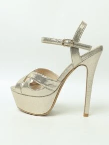 春夏女士金属色厚底细高跟踝带凉鞋，魅力派对高跟凉鞋 - 香檳色 - 查看 2
