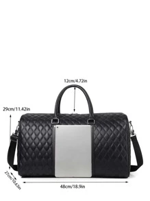 幾何浮雕旅行包,黑色PU皮革行李袋,防水手提包行李袋適合旅行和健身房 - 黑色 - 查看 3