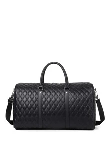 幾何浮雕旅行包,黑色PU皮革行李袋,防水手提包行李袋適合旅行和健身房 - 黑色 - 查看 4