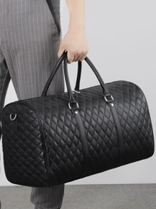 幾何浮雕旅行包,黑色PU皮革行李袋,防水手提包行李袋適合旅行和健身房 - 黑色 - 查看 7
