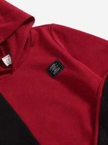 SHEIN 小男童貼布細節撞色連帽衫和運動褲 - 酒紅色 - 查看 4