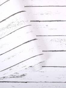 1pc Vintage White Wood Grain Effect Self-Adhesive Wallpaper For Home Decor, Cabinets, Tables And Chairs - Black and White - View 2