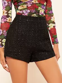 SHEIN BAE Shorts de talle alto unicolor - Negro - Ver 6