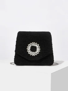 MOTF PREMIUM MINI RHINESTONE DECOR VELVET SQUARE BAG - Black - View 1