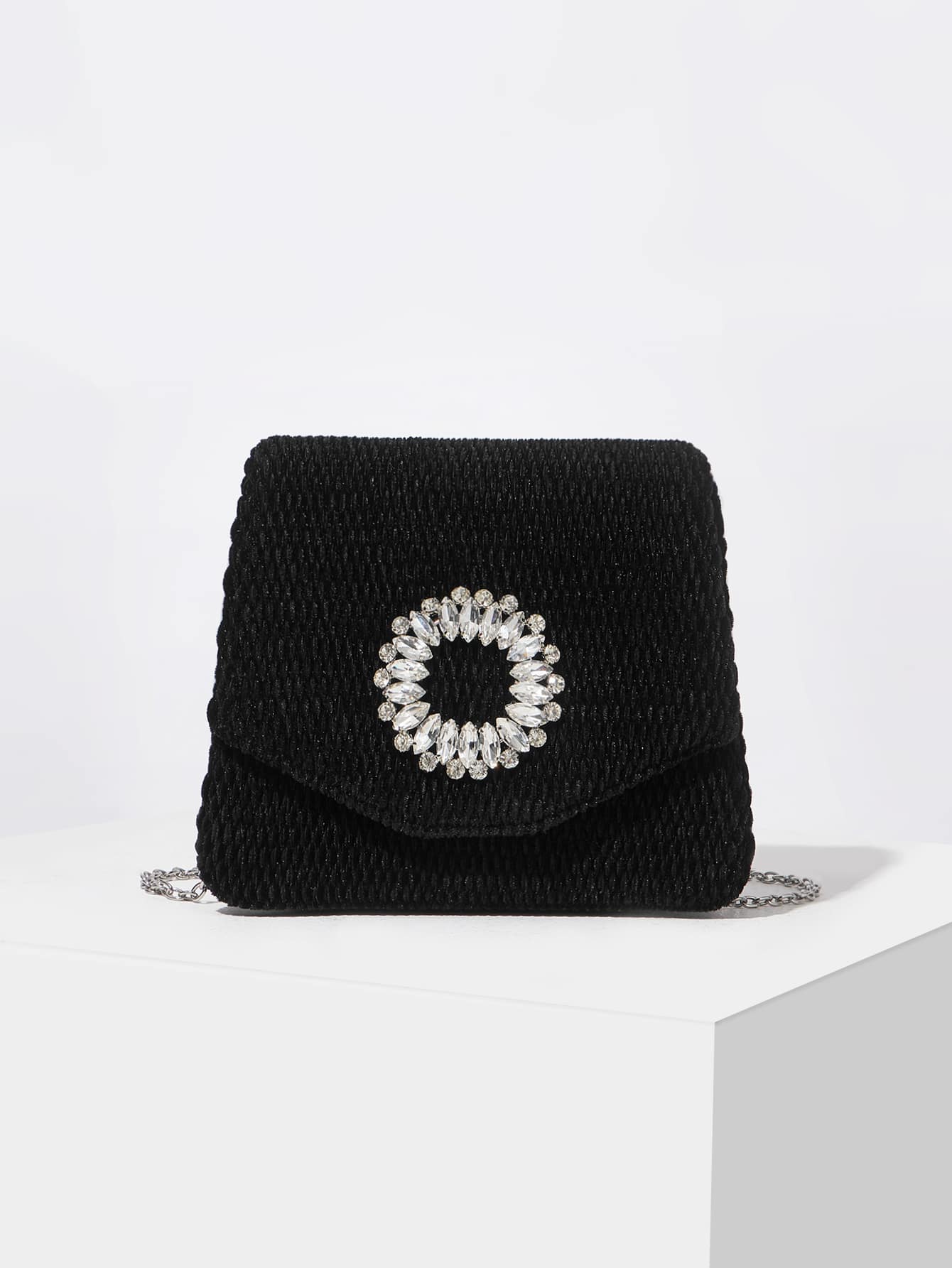 MOTF PREMIUM MINI RHINESTONE DECOR VELVET SQUARE BAG - Black - View 1