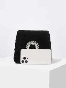 MOTF PREMIUM MINI RHINESTONE DECOR VELVET SQUARE BAG - Black - View 4