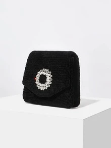 MOTF PREMIUM MINI RHINESTONE DECOR VELVET SQUARE BAG - Black - View 12
