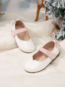 Girls Bow Decor Mary Jane Flats - White - View 1