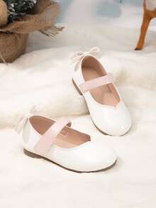 Girls Bow Decor Mary Jane Flats - White - View 2