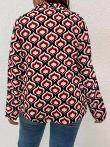 SHEIN Franclia 大碼滿版印花四分之一無紐扣開襟襯衫 - 彩色 - 查看 2