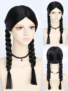 1pc Long Braided Cosplay Synthetic Wig & 1pc Wig Cap - Black - View 1