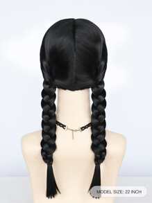 1pc Long Braided Cosplay Synthetic Wig & 1pc Wig Cap - Black - View 2
