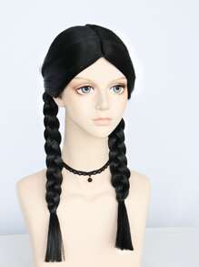 1pc Long Braided Cosplay Synthetic Wig & 1pc Wig Cap - Black - View 3
