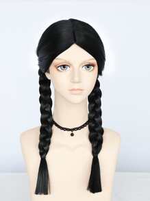 1pc Long Braided Cosplay Synthetic Wig & 1pc Wig Cap - Black - View 4