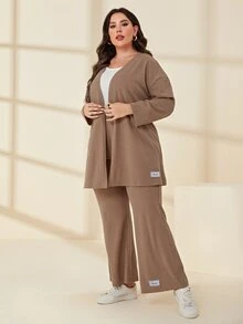 Mulvari Bộ thời trang Plus Size Thắt lưng Đắp vá màu trơn Giải trí - Màu be - Xem 4