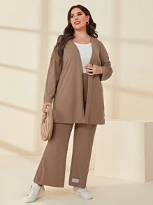 Mulvari Bộ thời trang Plus Size Thắt lưng Đắp vá màu trơn Giải trí - Màu be - Xem 1
