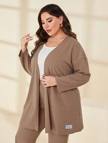 Mulvari Bộ thời trang Plus Size Thắt lưng Đắp vá màu trơn Giải trí - Màu be - Xem 6