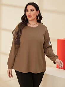 Mulvari 大碼字母補丁細節T恤 - 摩卡棕 - 查看 3