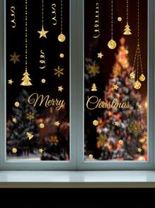 A Christmas English Snowflake Polka Dot Pattern Decorative Wall Sticker,Stickers,Wall Decal, Vinyl Decal For Home Decorations,Spring Decoration Items Refresh Your Home,Rama Decoration Stickers Christmas Decorations Room Decor - Yellow - View 4