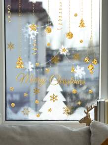 A Christmas English Snowflake Polka Dot Pattern Decorative Wall Sticker,Stickers,Wall Decal, Vinyl Decal For Home Decorations,Spring Decoration Items Refresh Your Home,Rama Decoration Stickers Christmas Decorations Room Decor - Yellow - View 5
