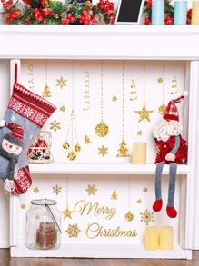 A Christmas English Snowflake Polka Dot Pattern Decorative Wall Sticker,Stickers,Wall Decal, Vinyl Decal For Home Decorations,Spring Decoration Items Refresh Your Home,Rama Decoration Stickers Christmas Decorations Room Decor - Yellow - View 6