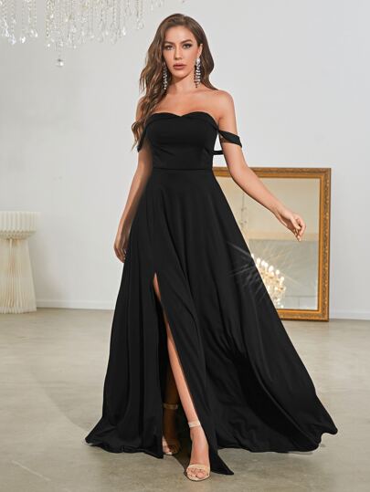 YISIKADO Off Shoulder Long Dress Split Thigh Elegant Prom Dress Cocktail Party Wedding Guest Graduation Women Dress