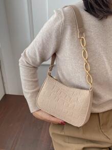 防水、輕盈、商務休閒迷你鱷魚壓花鏈裝飾毛氈流浪漢包適合青少年女大學生、菜鳥和白領，非常適合辦公室、大學、工作、商務、通勤 - 卡其色 - 查看 2