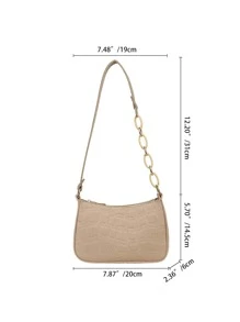 防水、輕盈、商務休閒迷你鱷魚壓花鏈裝飾毛氈流浪漢包適合青少年女大學生、菜鳥和白領，非常適合辦公室、大學、工作、商務、通勤 - 卡其色 - 查看 3