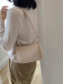 防水、輕盈、商務休閒迷你鱷魚壓花鏈裝飾毛氈流浪漢包適合青少年女大學生、菜鳥和白領，非常適合辦公室、大學、工作、商務、通勤 - 卡其色 - 查看 4