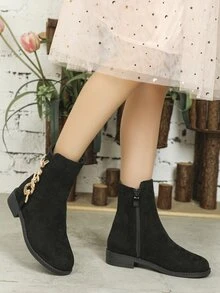 Giày boot trẻ em màu trơn Dây kéo bên - màu đen - Xem 3