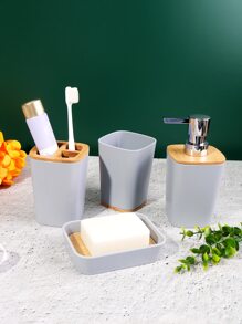 4pcs Plastic Lotion Dispenser & Soap Dish Set - Multicolor - View 5