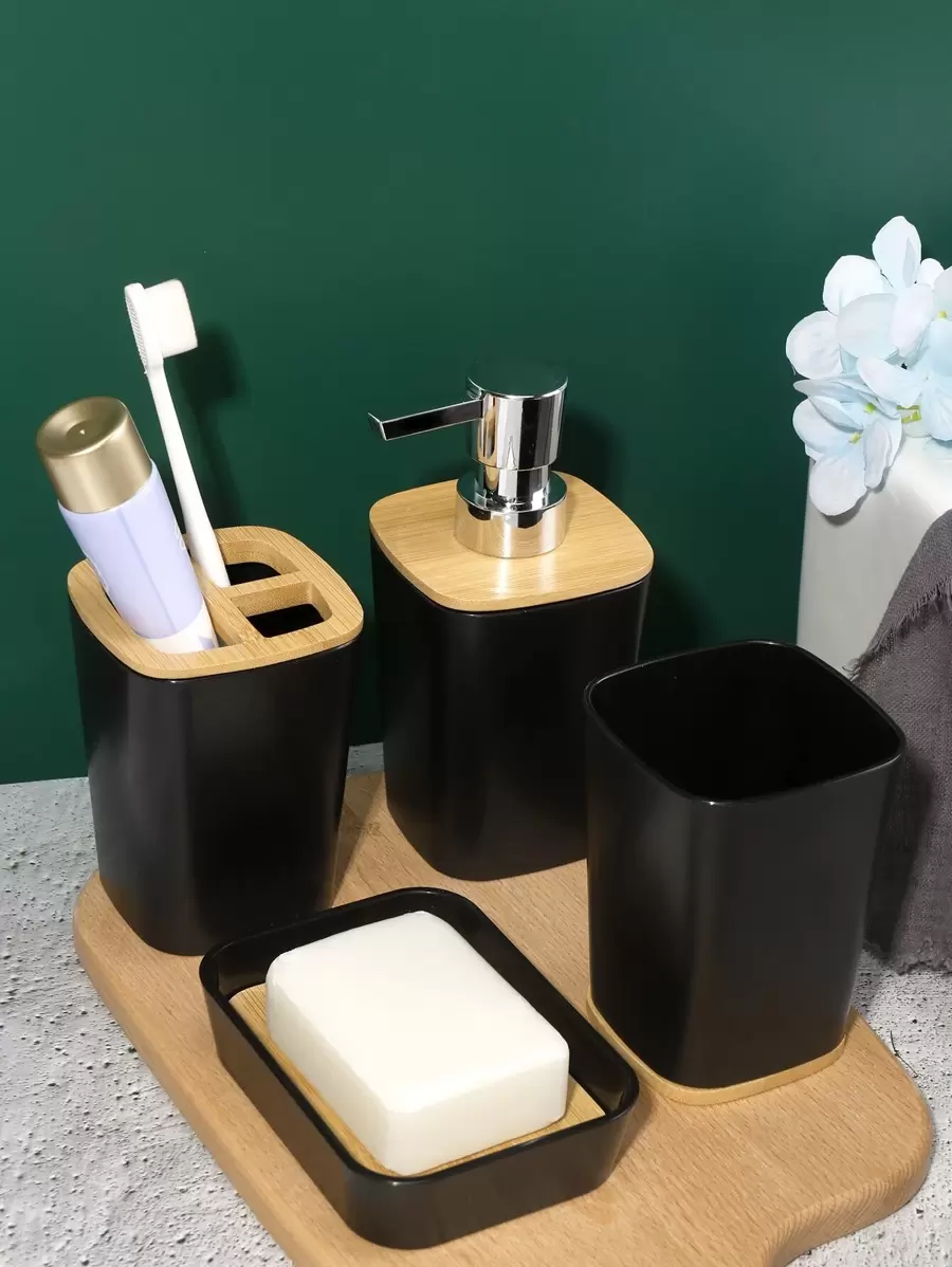 1set Plastic Bathroom Cup & Soap Dish & Lotion Dispenser & Toothbrush Holder Home Bathroom Decor - Multicolor - View 1