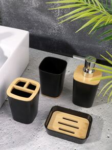 1set Plastic Bathroom Cup & Soap Dish & Lotion Dispenser & Toothbrush Holder Home Bathroom Decor - Multicolor - View 2