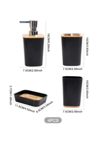 1set Plastic Bathroom Cup & Soap Dish & Lotion Dispenser & Toothbrush Holder Home Bathroom Decor - Multicolor - View 3