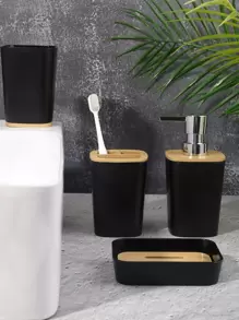 1set Plastic Bathroom Cup & Soap Dish & Lotion Dispenser & Toothbrush Holder Home Bathroom Decor - Multicolor - View 6