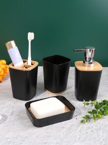 1set Plastic Bathroom Cup & Soap Dish & Lotion Dispenser & Toothbrush Holder Home Bathroom Decor - Multicolor - View 7