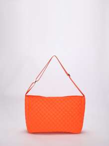 Neon Orange Quilted Hobo Bag - Burnt Orange - View 1