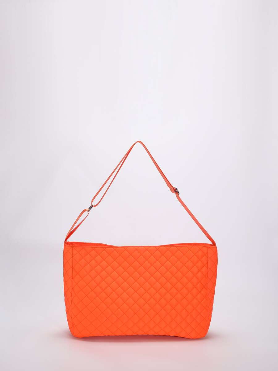 Neon Orange Quilted Hobo Bag - Burnt Orange - View 1