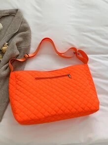 Neon Orange Quilted Hobo Bag - Burnt Orange - View 6