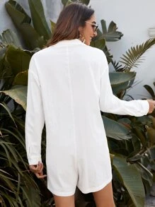 SHEIN VCAY Áo liền quần Nút phía trước màu trơn Giải trí - trắng - Xem 2