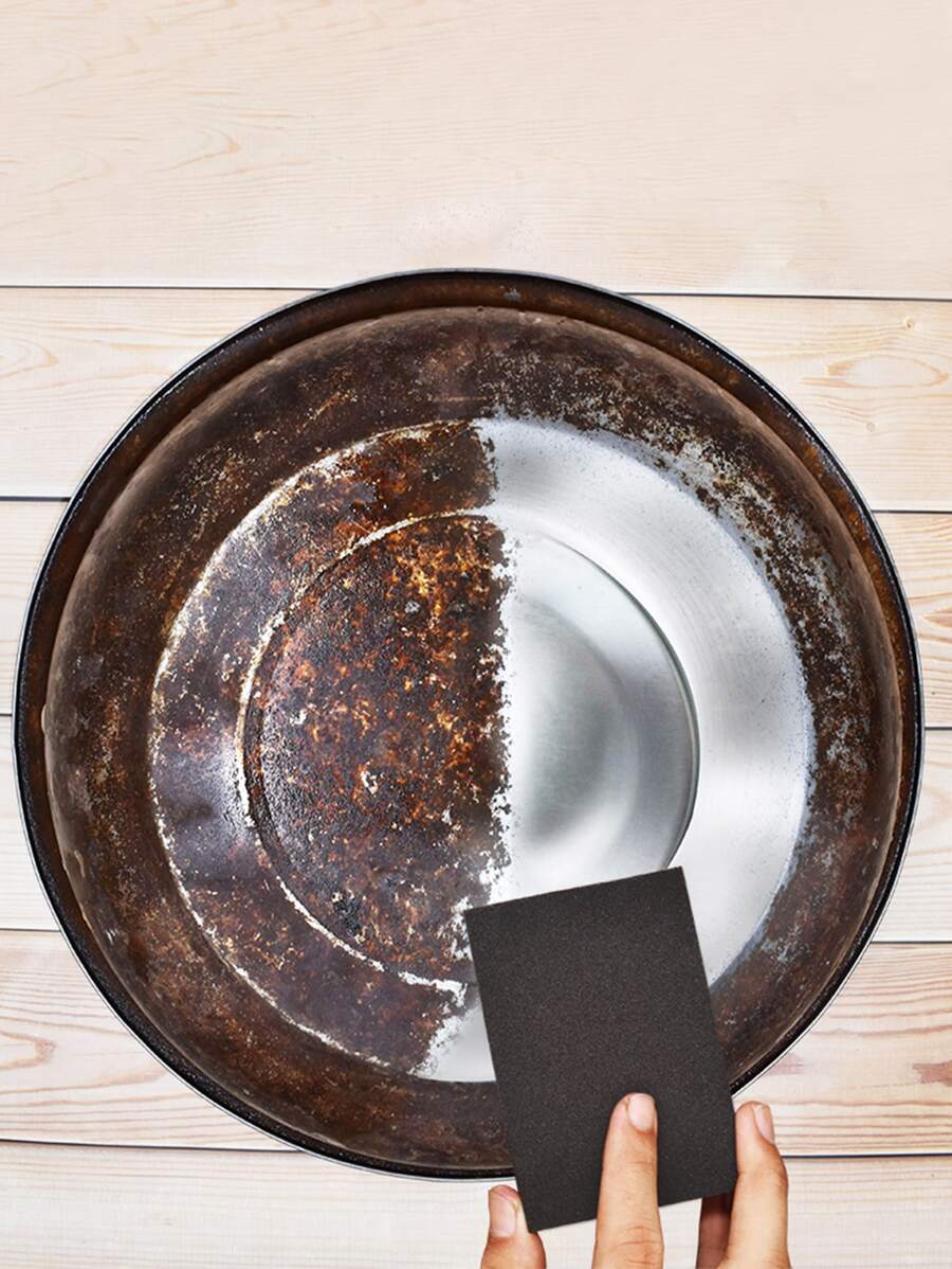 5pcs Abrasive Sponge Brush For Cleaning Pans And Dishes, Magic Sponge For Removing Stains Without Damaging The Pan - Black - View 1