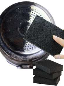 5pcs Abrasive Sponge Brush For Cleaning Pans And Dishes, Magic Sponge For Removing Stains Without Damaging The Pan - Black - View 3