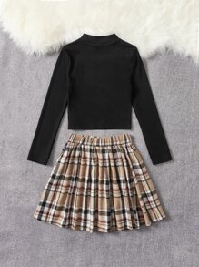 SHEIN Unity Camiseta de cuello alto & Falda de tartán - Multicolor - Ver 2