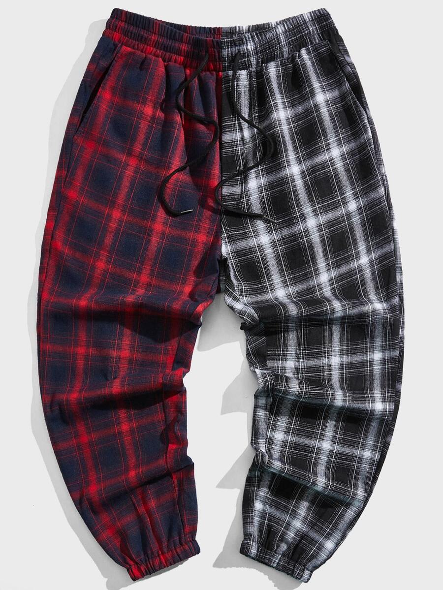 Manfinity Men Spliced Plaid Trousers - Multicolor - View 1
